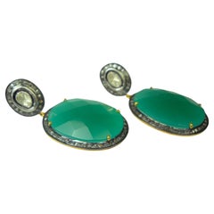 Certified natural real uncut diamonds sterling silver emerald green earrings