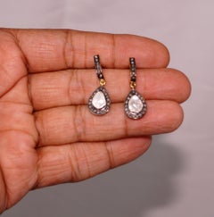 Certified natural real uncut diamonds sterling silver tear drop earrings