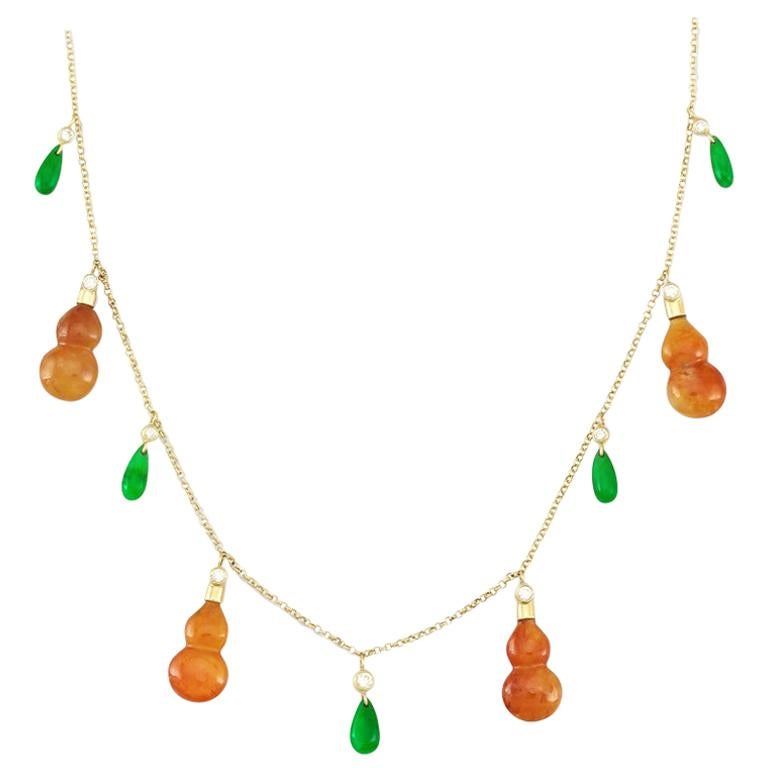 Certified Natural Red and Green Jade Designer Necklace For Sale