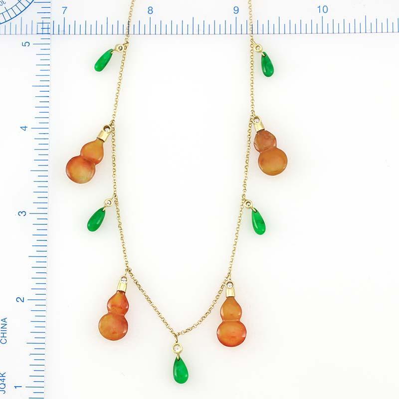 Cabochon Certified Natural Red and Green Jade Designer Necklace For Sale