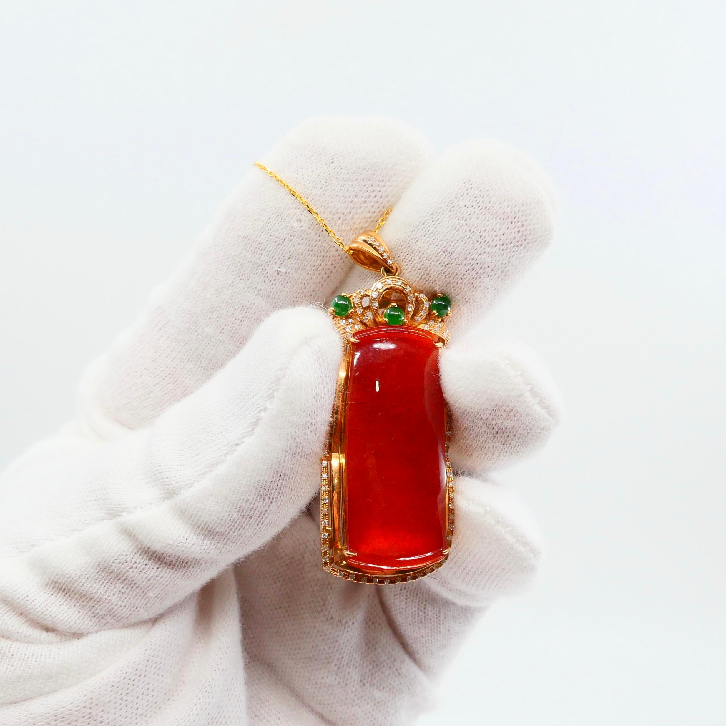 Zertifizierte natürliche rote Jade:: Diamanten:: kaiserliche grüne Jade Anhänger Tropfen Halskette (Rohschliff)