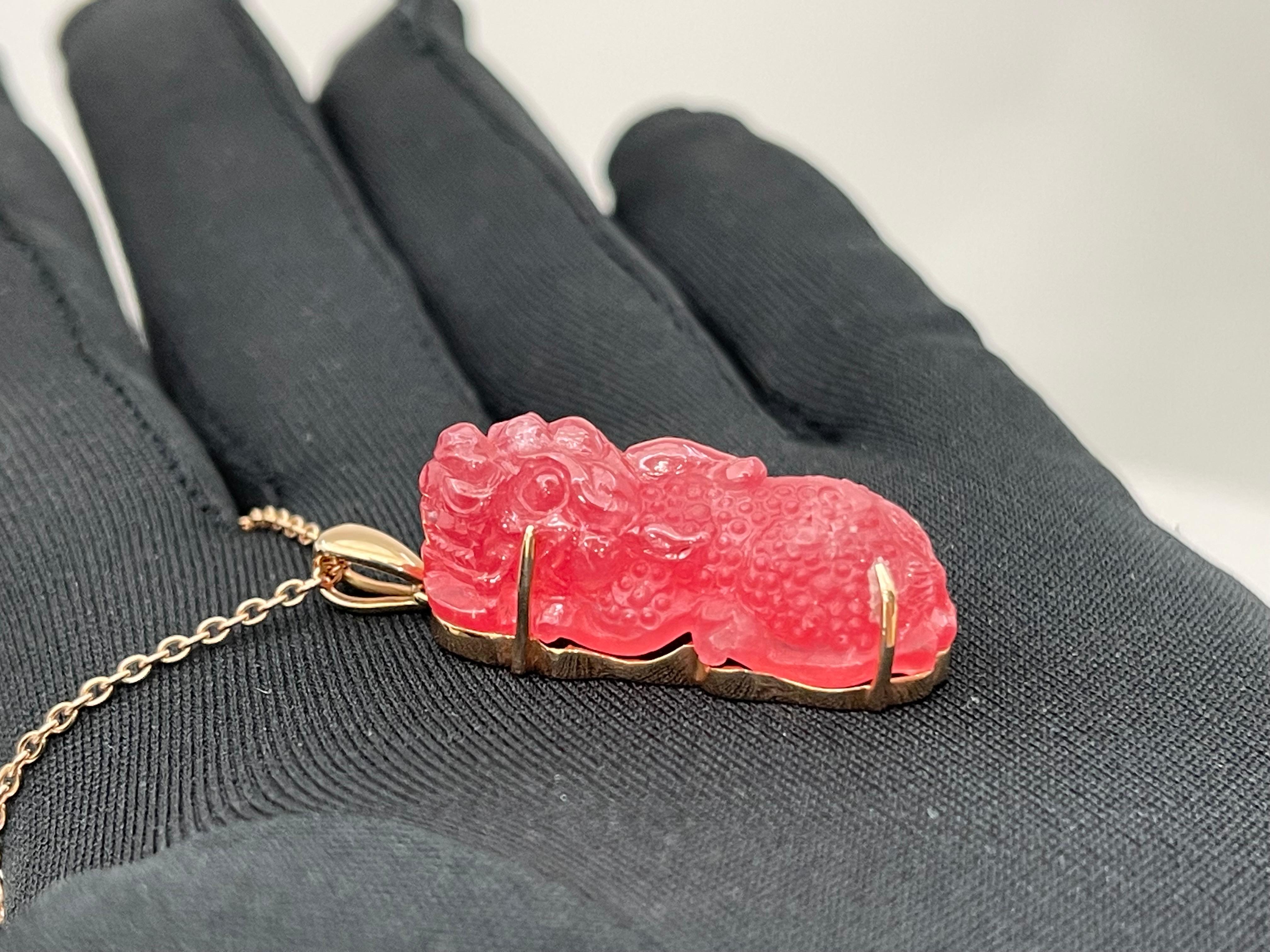 Certified Natural Rhodochrosite Mythical Beast Pendant, Exceptional Workmanship For Sale 5