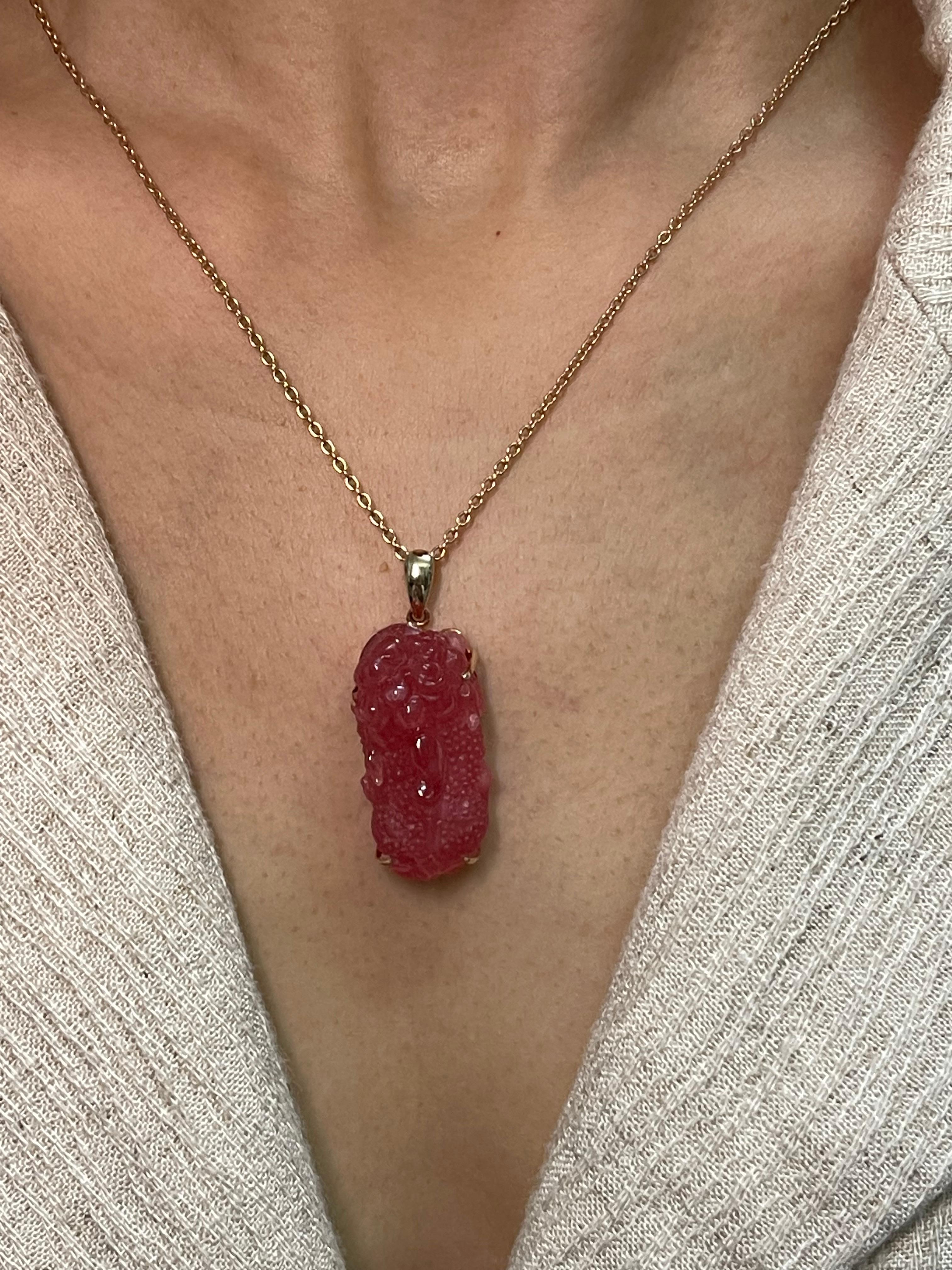 Certified Natural Rhodochrosite Mythical Beast Pendant, Exceptional Workmanship For Sale 7