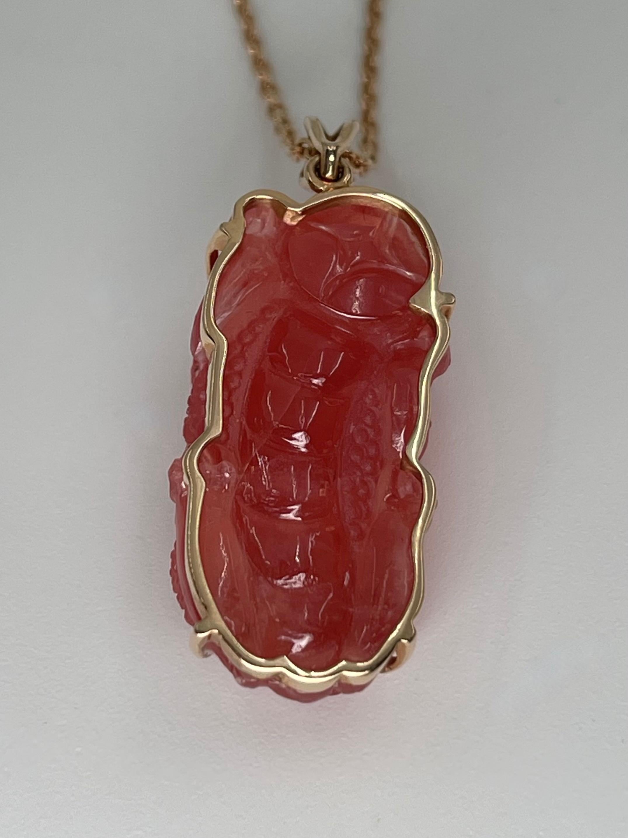 Certified Natural Rhodochrosite Mythical Beast Pendant, Exceptional Workmanship For Sale 8