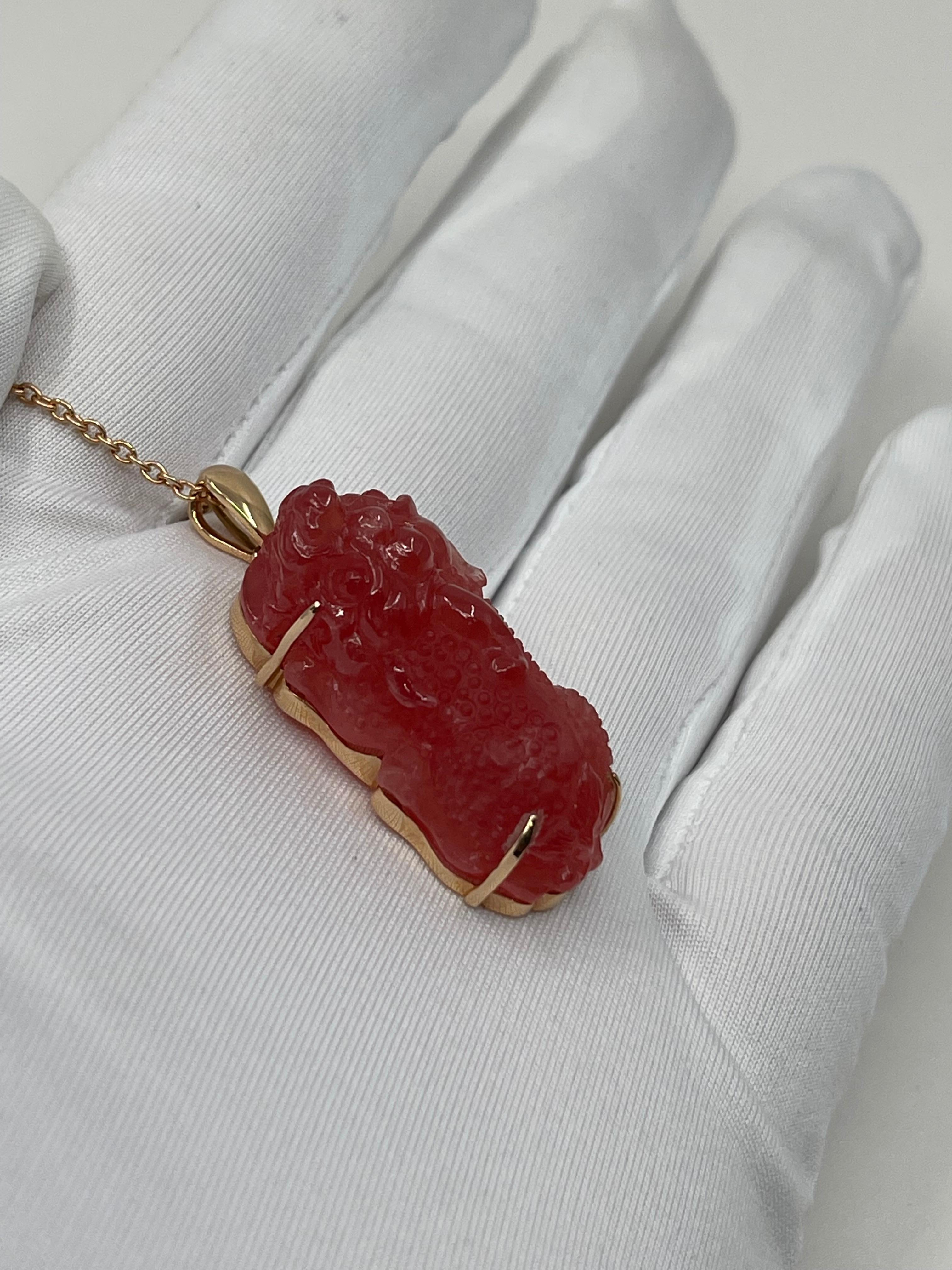 Certified Natural Rhodochrosite Mythical Beast Pendant, Exceptional Workmanship For Sale 3