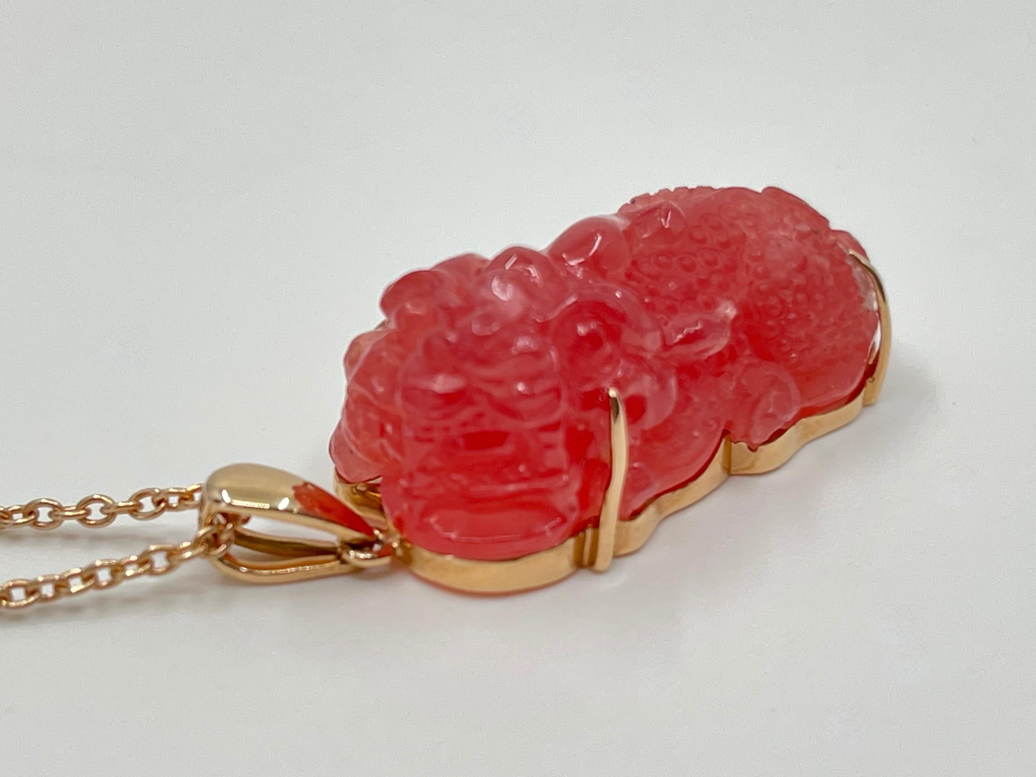 Certified Natural Rhodochrosite Mythical Beast Pendant, Exceptional Workmanship For Sale 4