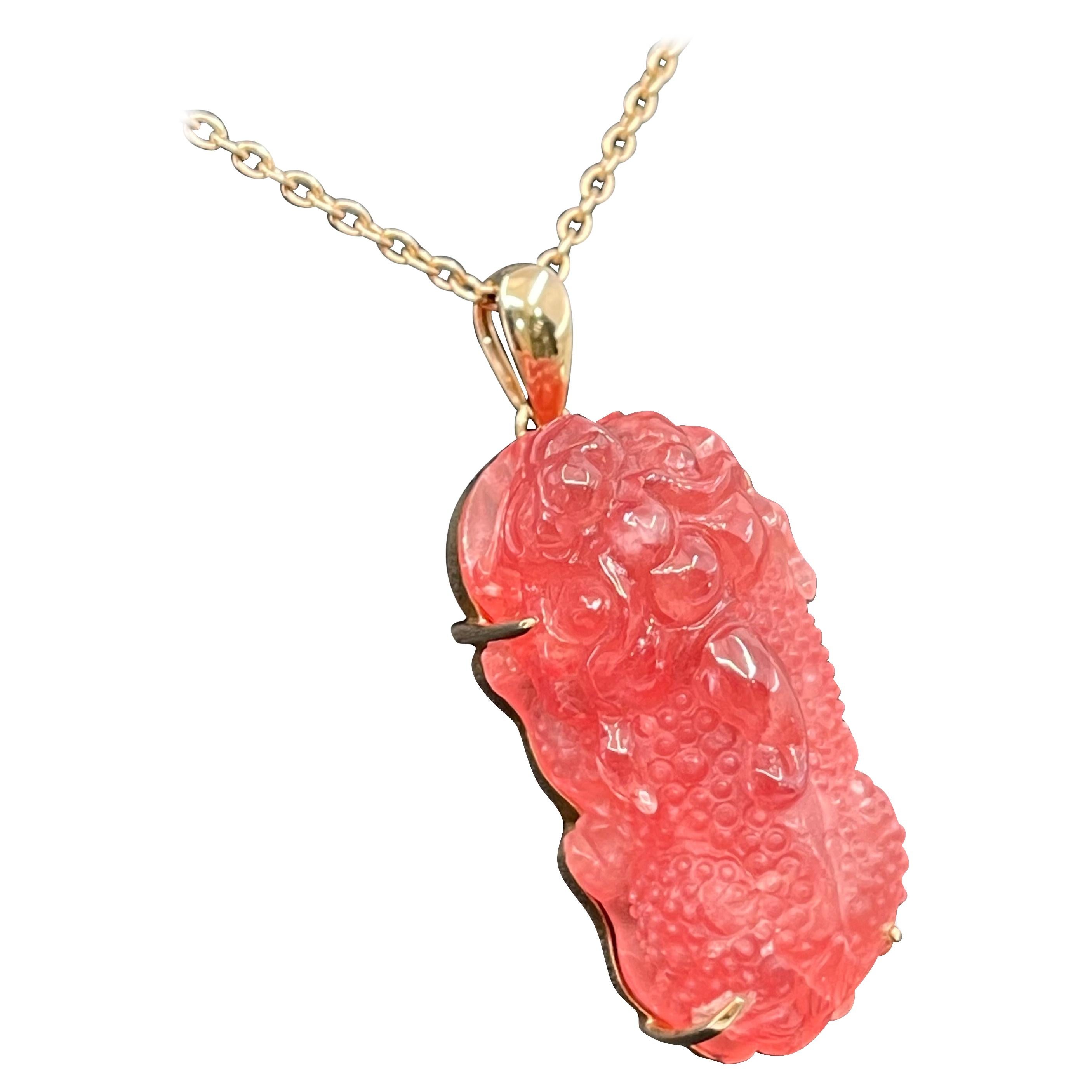 Certified Natural Rhodochrosite Mythical Beast Pendant, Exceptional Workmanship For Sale