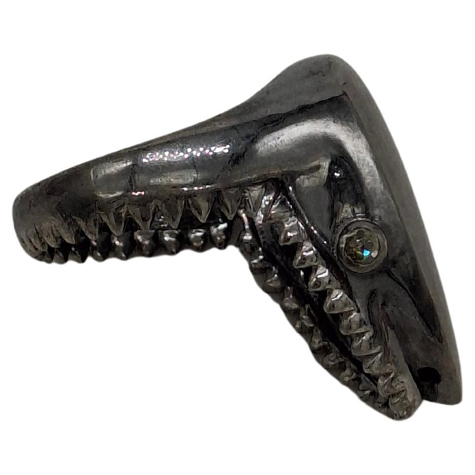 Diamanti naturali certificati taglio rosa Argento 925 Anello con bocca di squalo in vendita