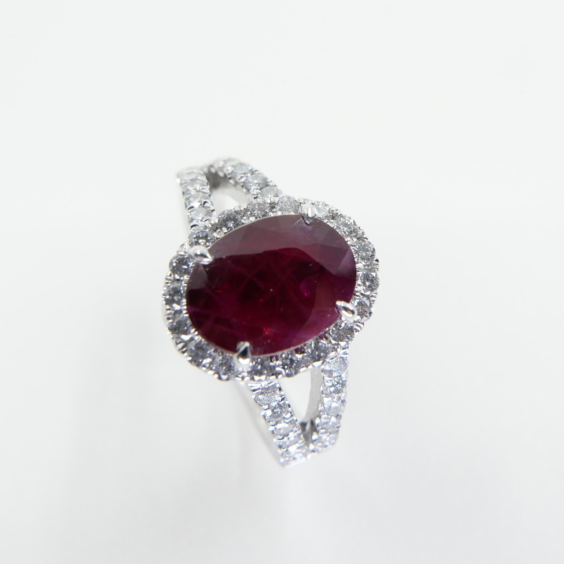 Certified Natural Ruby 2.56 Carat and Diamond Cocktail Ring, 18 Karat White Gold 4