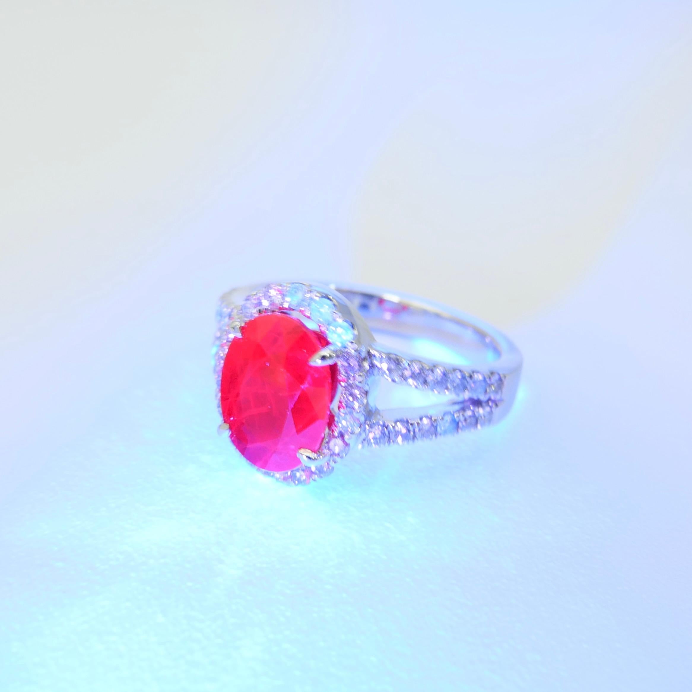 Certified Natural Ruby 2.56 Carat and Diamond Cocktail Ring, 18 Karat White Gold 11