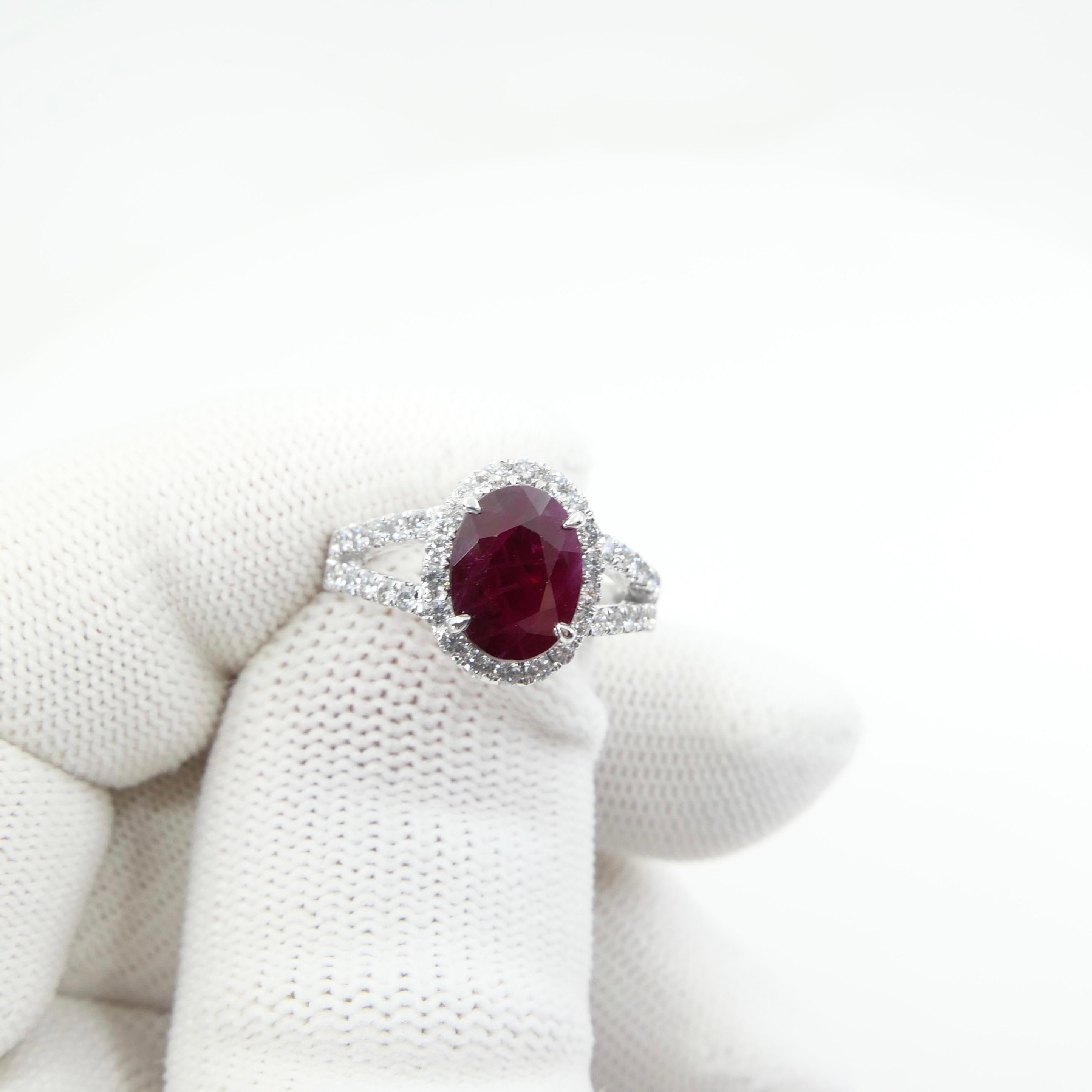 Certified Natural Ruby 2.56 Carat and Diamond Cocktail Ring, 18 Karat White Gold In New Condition In Hong Kong, HK