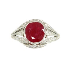 Certified Heat Treated Natural Ruby 3.19 Carat Diamond Platinum Ring France 1920