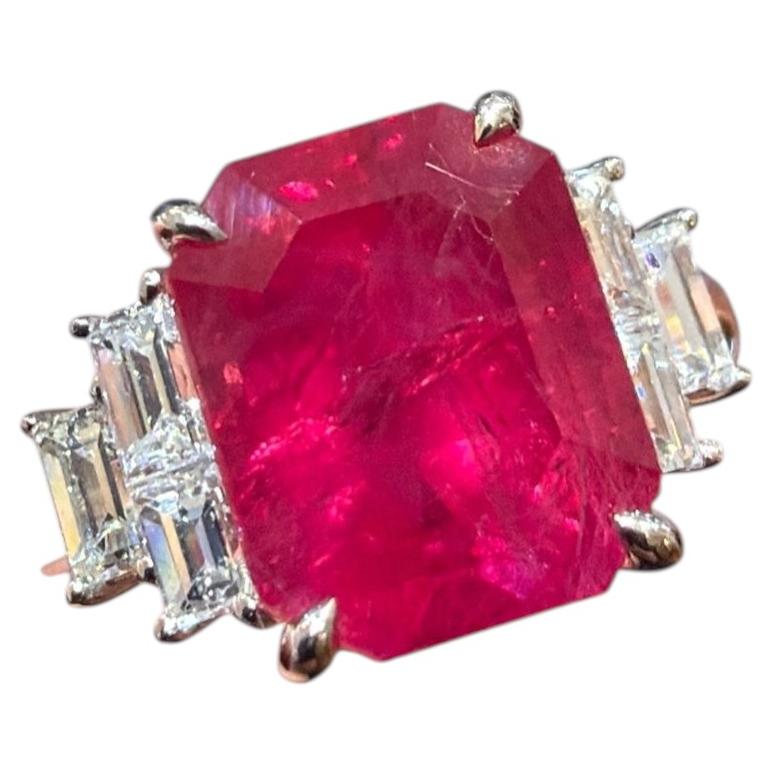 Certified Natural Ruby 5.91 Carat Diamond Ring Art Deco Style 18K White Gold