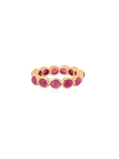 Certified Natural Ruby cabochon ring with diamond baguette handmade in 18k gold