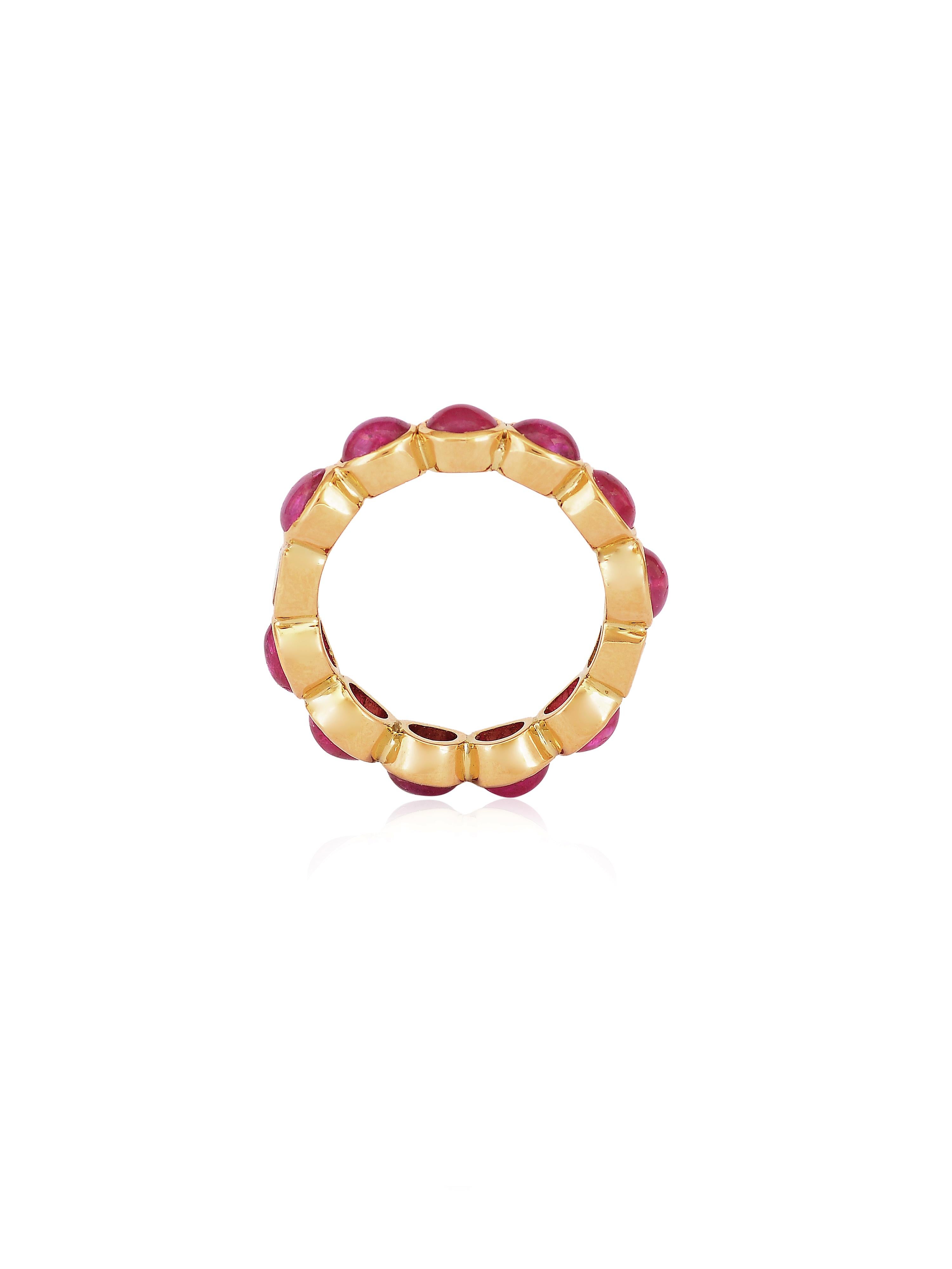 Sugarloaf Cabochon Certified Natural Ruby cabochon ring with diamond baguette handmade in 18k gold For Sale