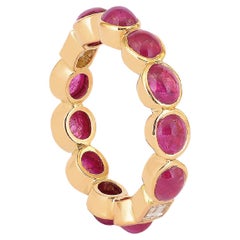 Certified Natural Ruby cabochon ring with diamond baguette handmade in 18k gold