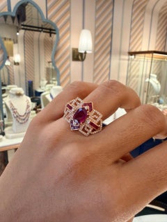 Certified Natural Ruby Cocktail Ring with Diamonds