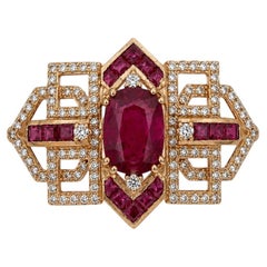 Certified Natural Ruby Cocktail Ring with Diamonds