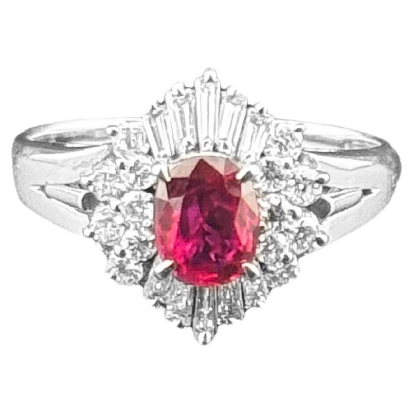Certified Natural Ruby & Diamond Vintage Platinum Ring For Sale