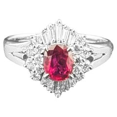 Platinring, zertifizierter natürlicher Rubin & Diamant Vintage