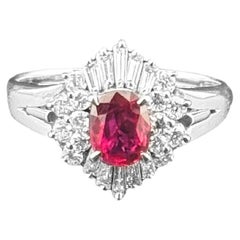 Certified Natural Ruby & Diamond Retro Platinum Ring