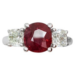 Certified Natural Ruby (No Heat) 3 Cushion 
Diamond and Ruby
 Platinum Ring