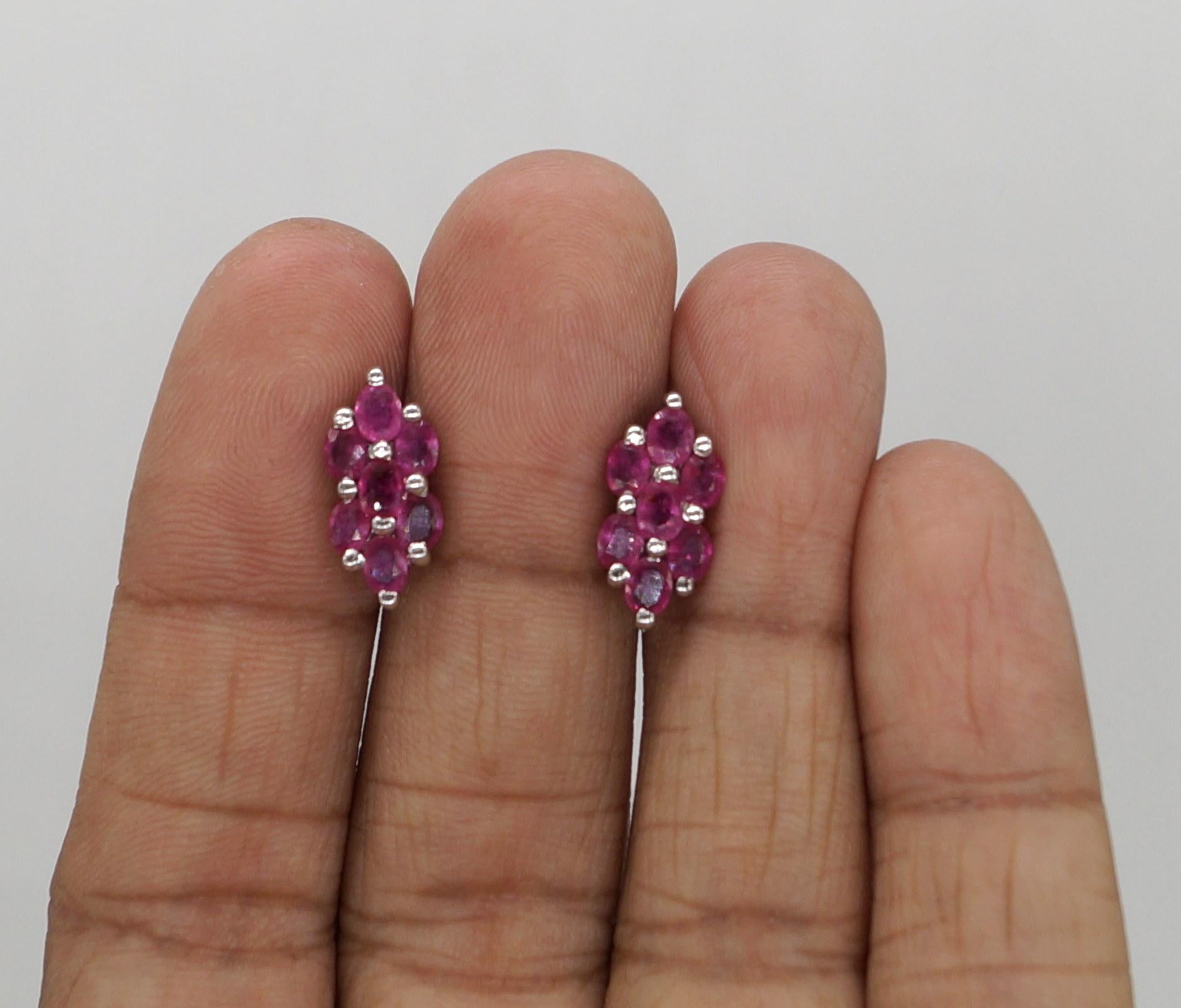 Women's or Men's Certified Natural Ruby Sterling silver Studs white gold-plated Earring Studs For Sale