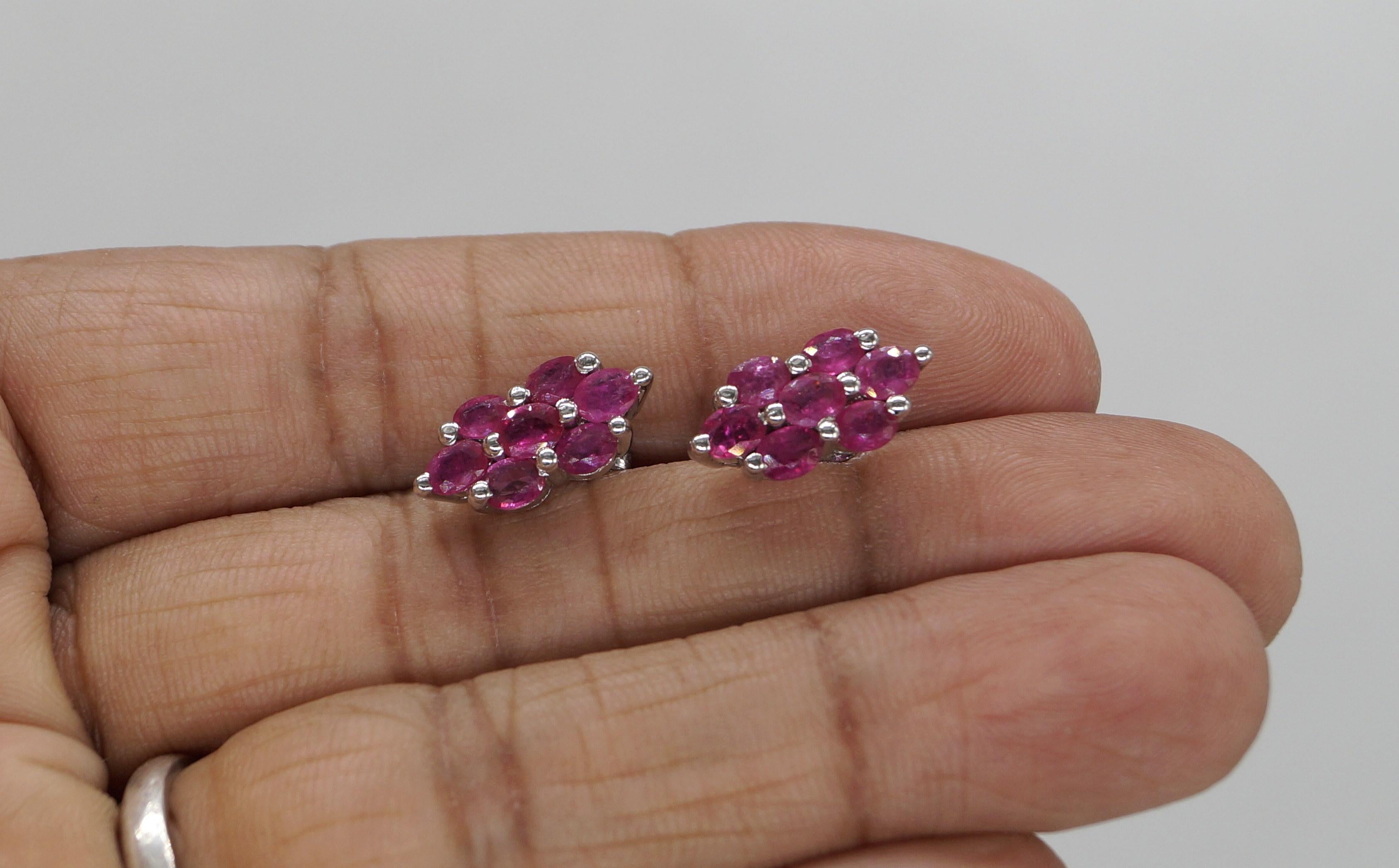 Certified Natural Ruby Sterling silver Studs white gold-plated Earring Studs For Sale 1