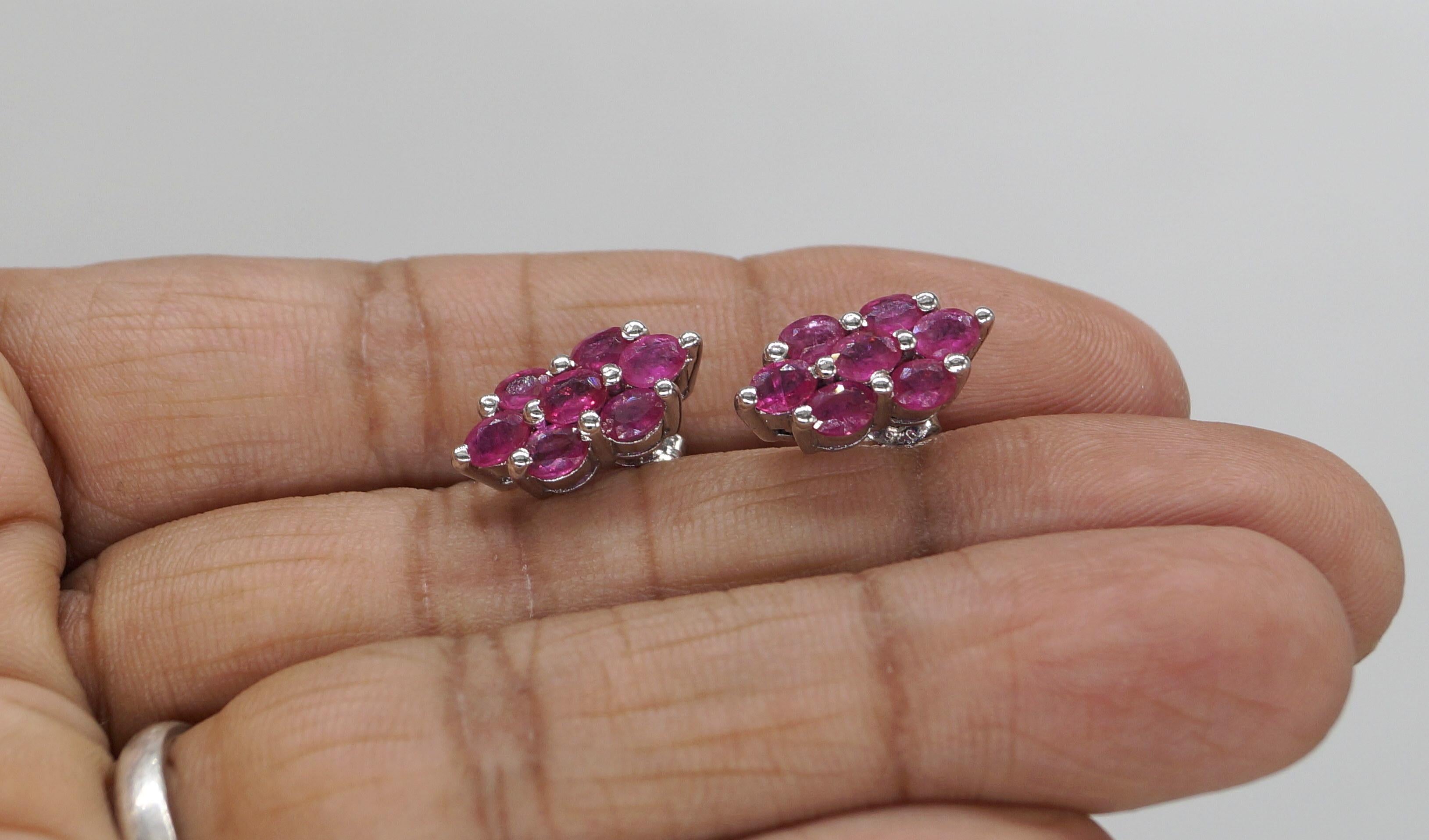 Certified Natural Ruby Sterling silver Studs white gold-plated Earring Studs For Sale 2