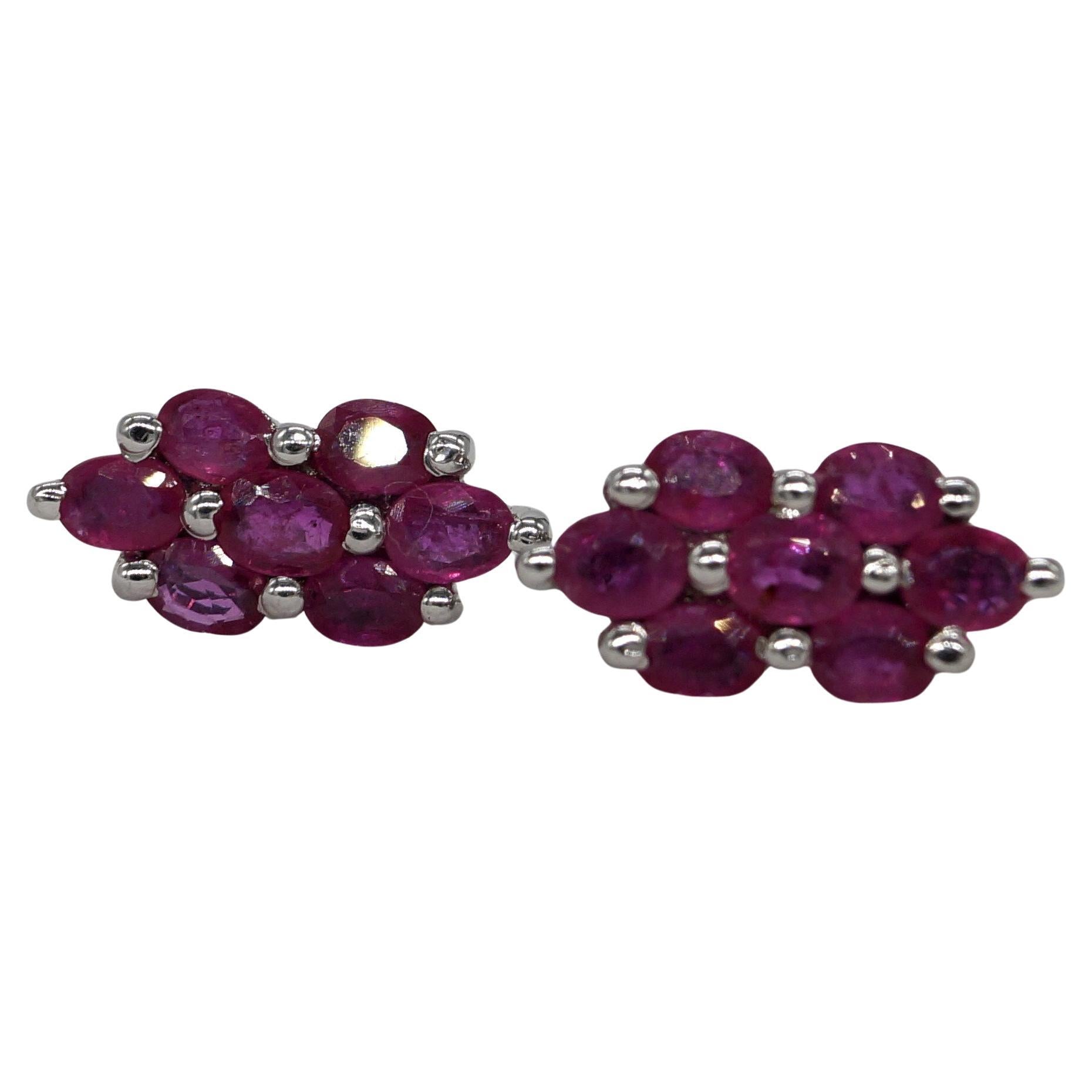 Art Deco Certified Natural Ruby Sterling silver Studs white gold-plated Earring Studs For Sale