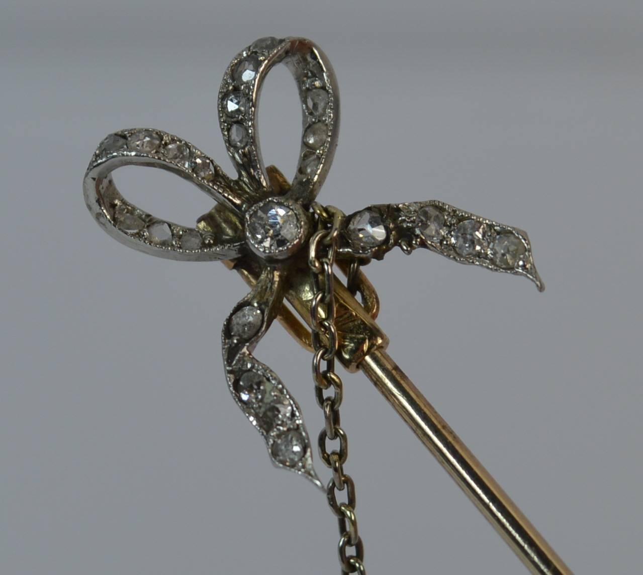 Certified Natural Salt Water Pearl and Diamond Stick Pin Brooch 5