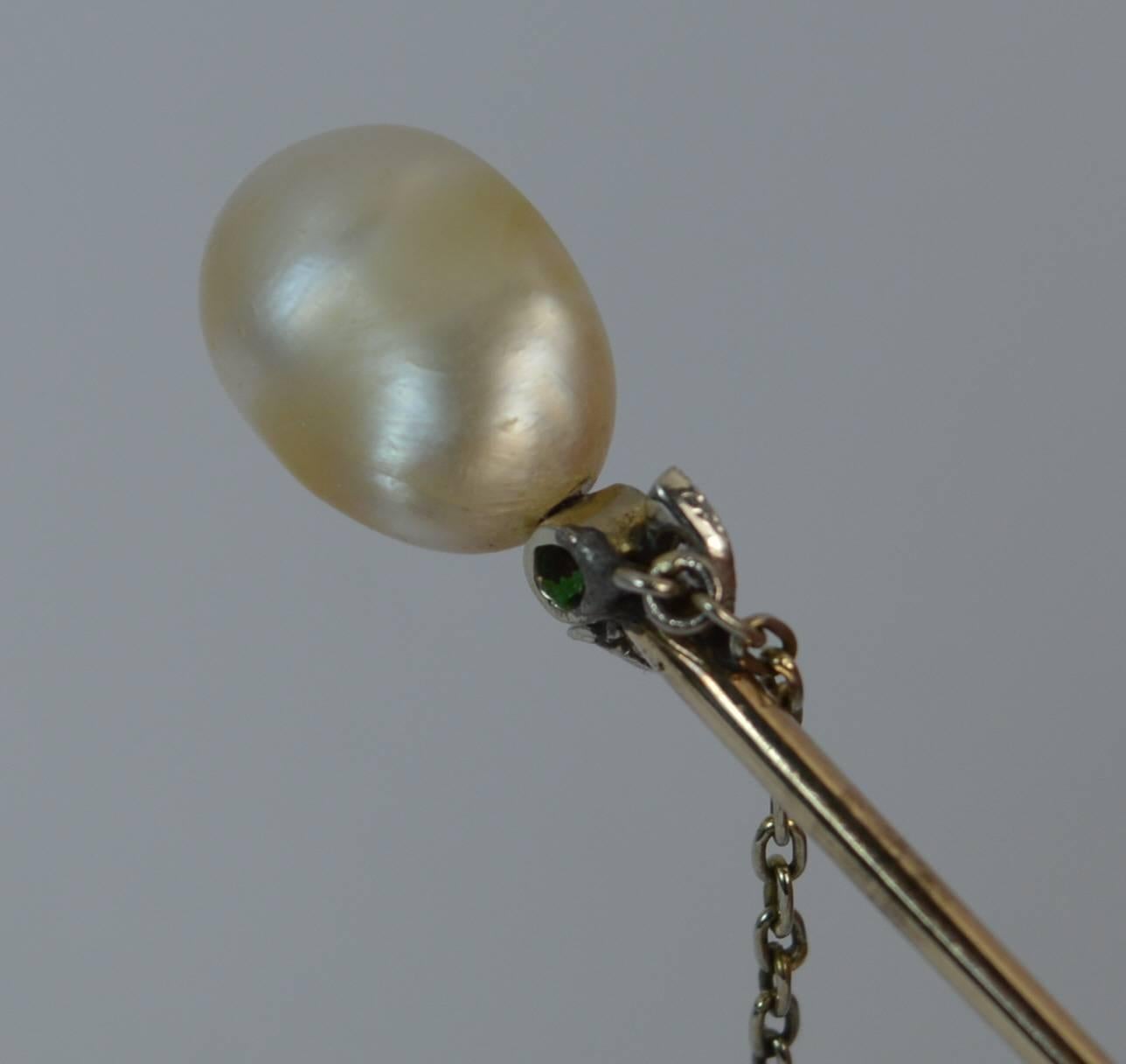 Certified Natural Salt Water Pearl and Diamond Stick Pin Brooch 2
