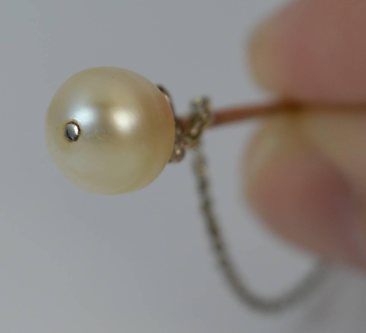 Certified Natural Salt Water Pearl and Diamond Stick Pin Brooch 3