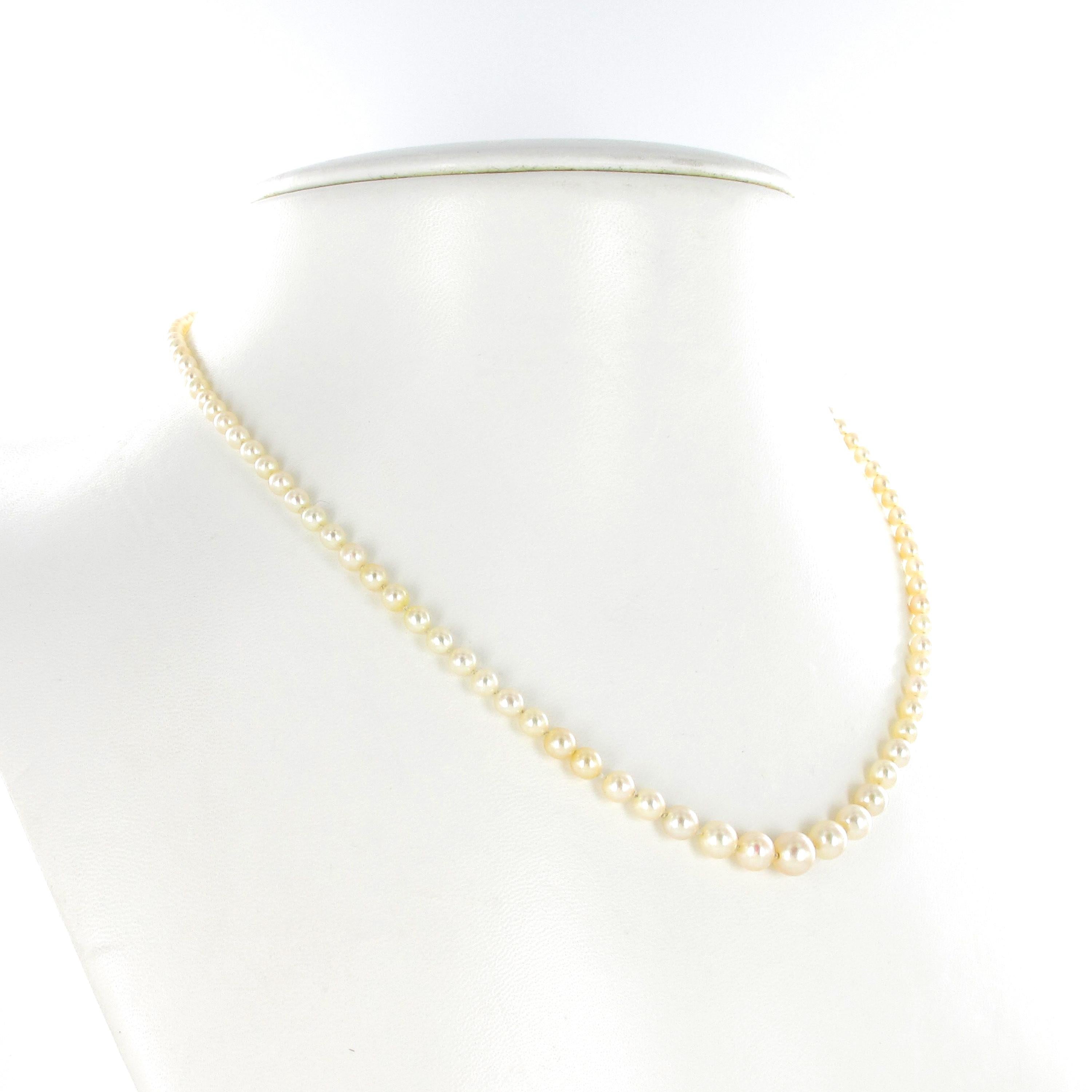 Super cute single strand saltwater natural pearl necklace. 99 fine natural pearls ranging from 2.85 to 6.40 mm in size with a very fine luster and clean surface. A true gem solely created by Mother Nature. This item is exclusively reserved for pearl