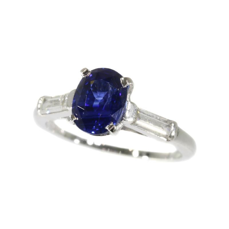 Retro Certified Natural Sapphire 1.93 Carat and Diamond Engagement Ring, 1950s