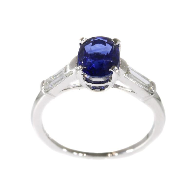 Certified Natural Sapphire 1.93 Carat and Diamond Engagement Ring, 1950s In Excellent Condition In Antwerp, BE