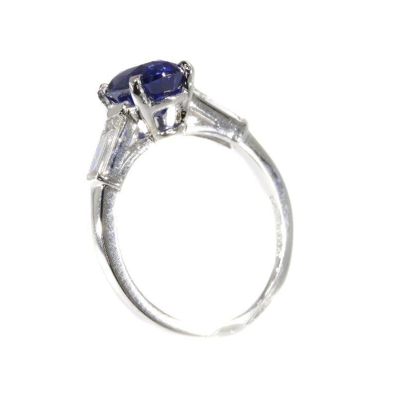 Women's Certified Natural Sapphire 1.93 Carat and Diamond Engagement Ring, 1950s