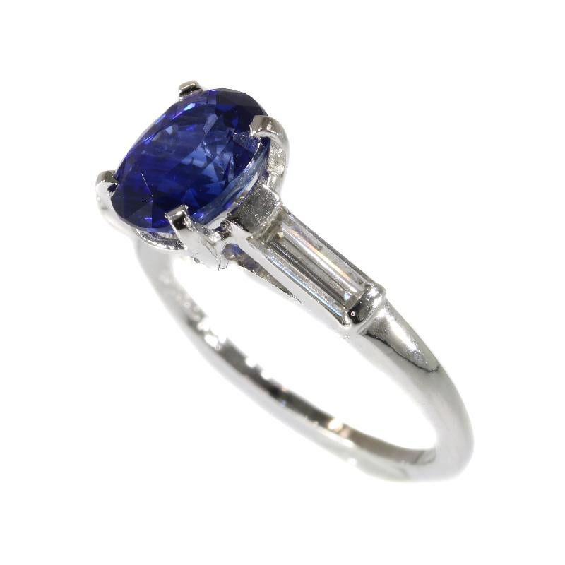 Certified Natural Sapphire 1.93 Carat and Diamond Engagement Ring, 1950s 2