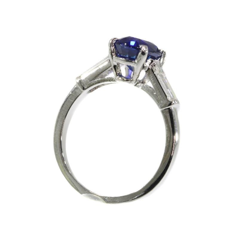 Certified Natural Sapphire 1.93 Carat and Diamond Engagement Ring, 1950s 3