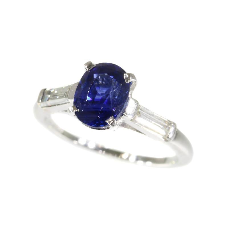 Certified Natural Sapphire 1.93 Carat and Diamond Engagement Ring, 1950s