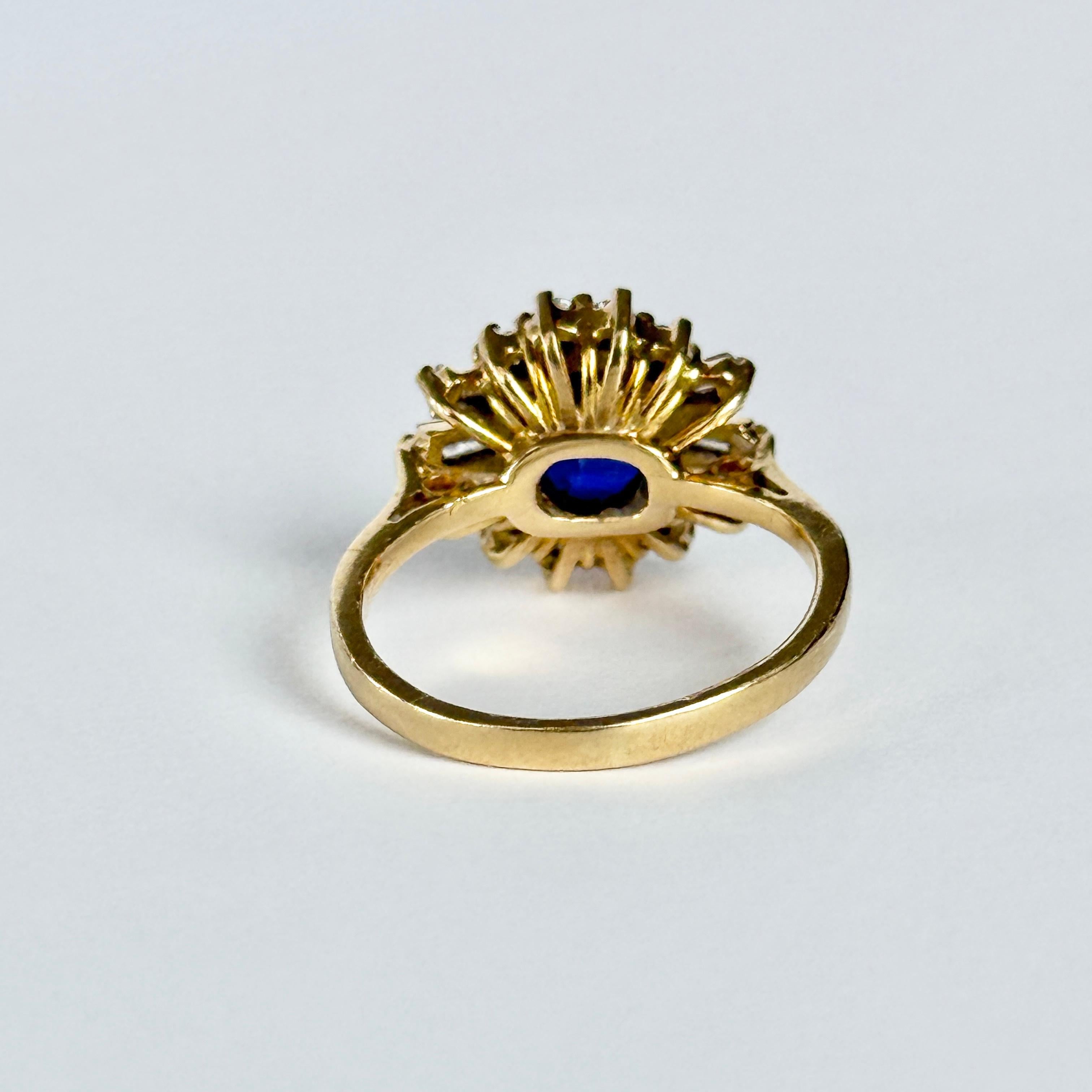 Anello a grappolo con zaffiro naturale certificato e diamante in oro 18 carati in vendita 1