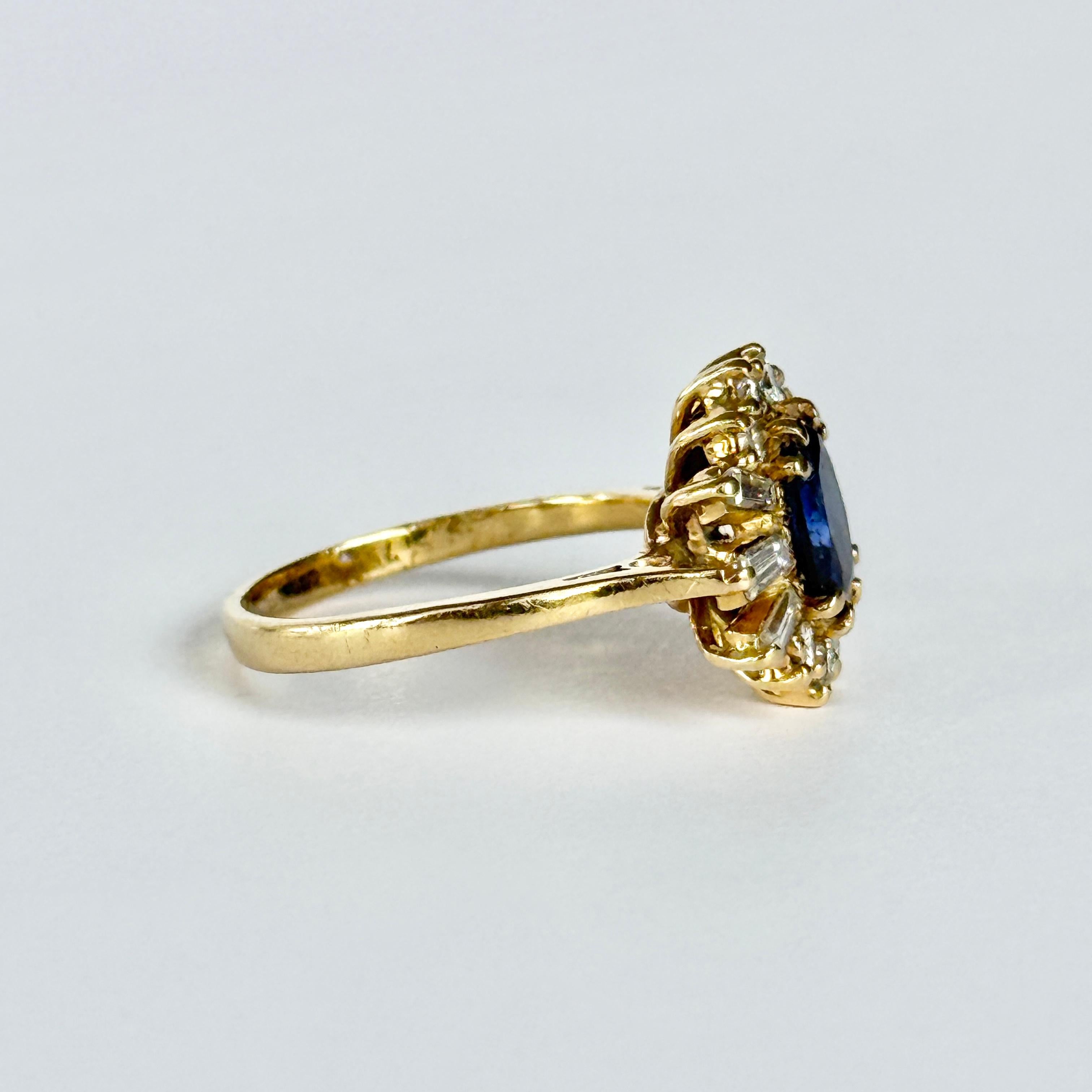 Anello a grappolo con zaffiro naturale certificato e diamante in oro 18 carati in vendita 2