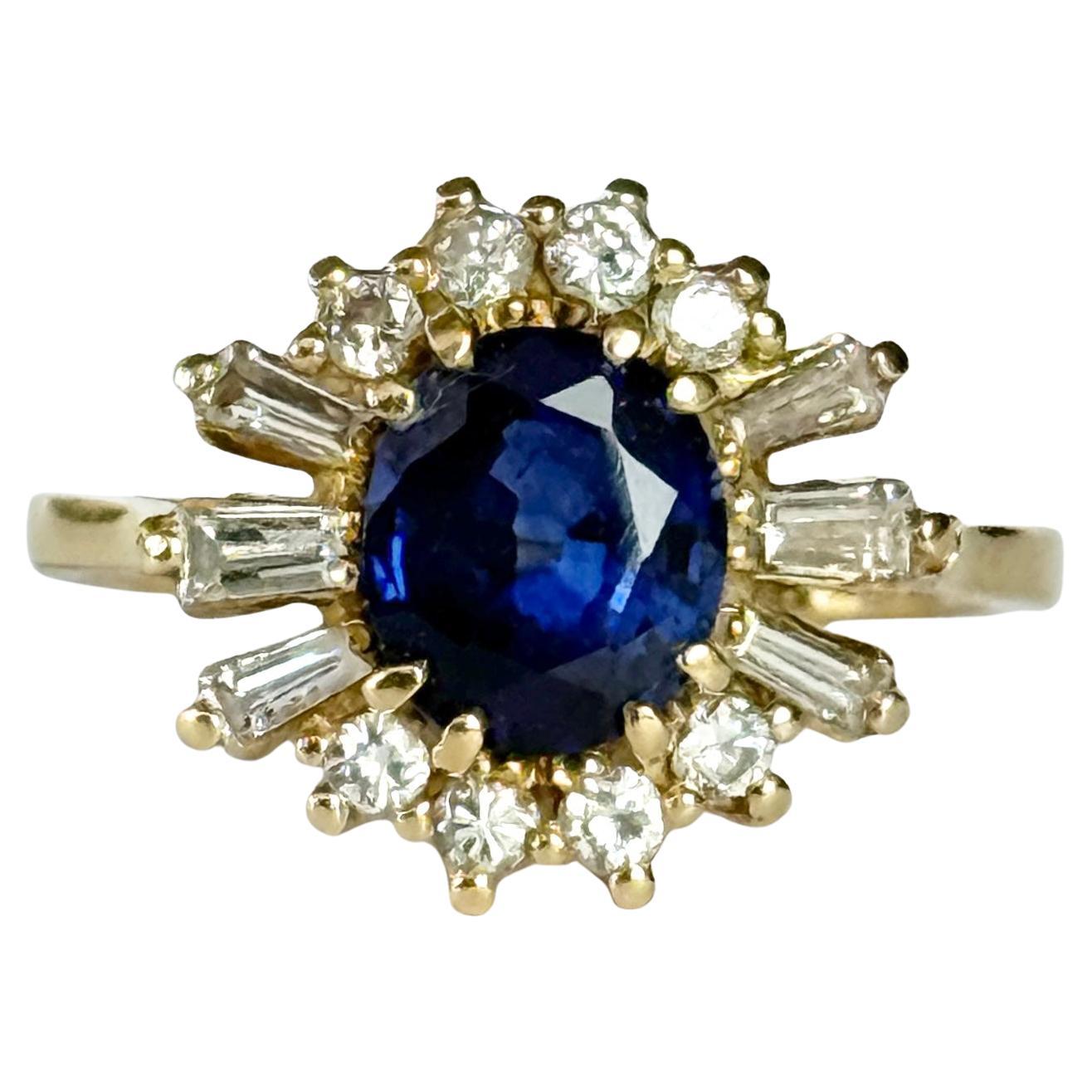 Anello a grappolo con zaffiro naturale certificato e diamante in oro 18 carati in vendita