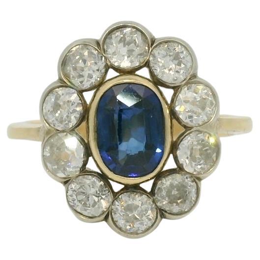 Zertifizierter Ring mit natürlichem Saphir und Diamant um 1900 im Angebot