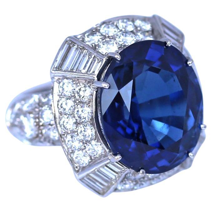 Zertifizierter Diamantring mit natürlichem Saphir 14,6 Karat Saphir 18K Weißgold, 1998