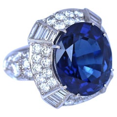 Bague en saphir naturel certifié et diamant 14.6 Ct Saphir Or blanc 18K, 1998