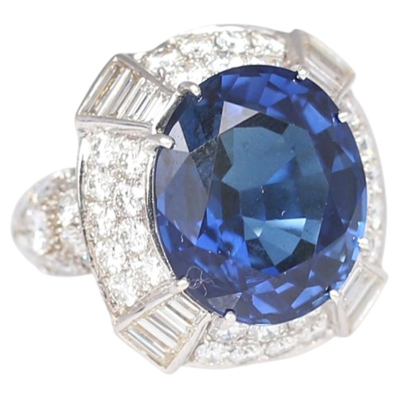 Zertifizierter Diamantring mit natürlichem Saphir 14,6 Karat Saphir 18K Weißgold, 1998