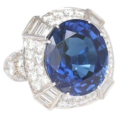 Certified Natural Sapphire Diamond Ring 14.6 Ct Sapphire 18K White Gold, 1998