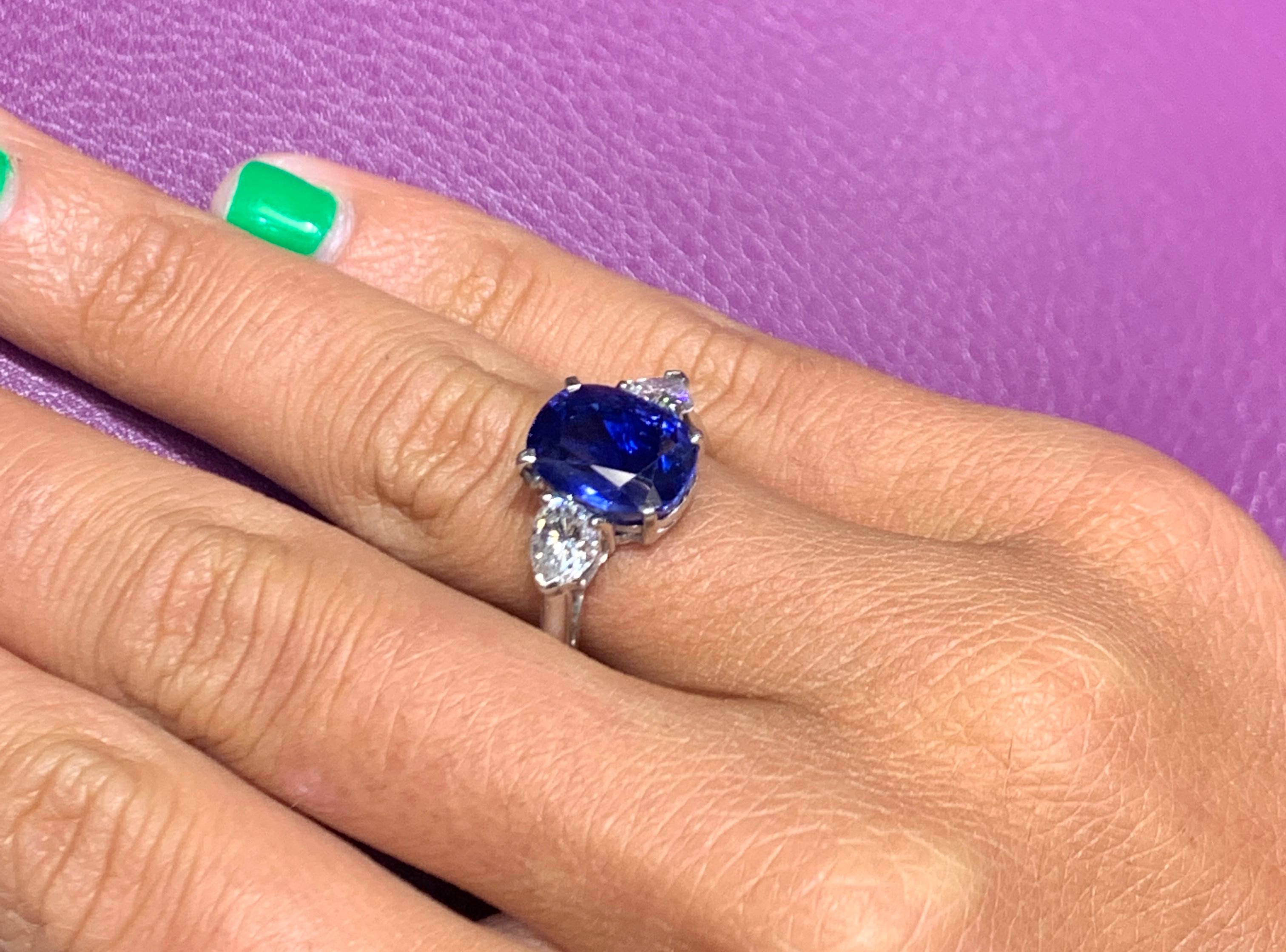 Women's AGL Certified Natural Ceylon Sapphire and Diamond Three-Stone Ring