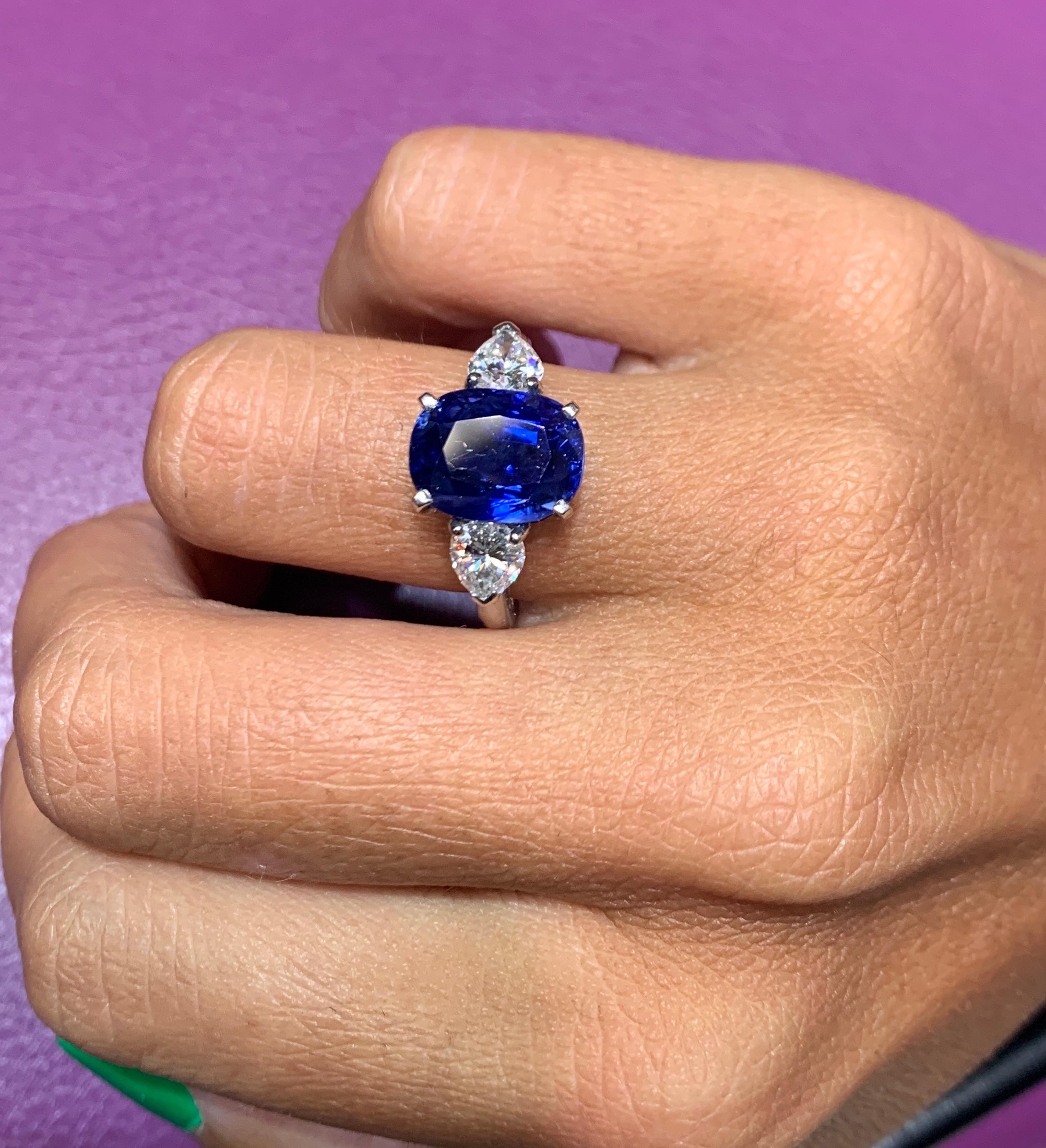 AGL Certified Natural Ceylon Sapphire and Diamond Three-Stone Ring 1